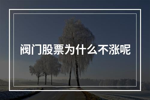 阀门股票为什么不涨呢